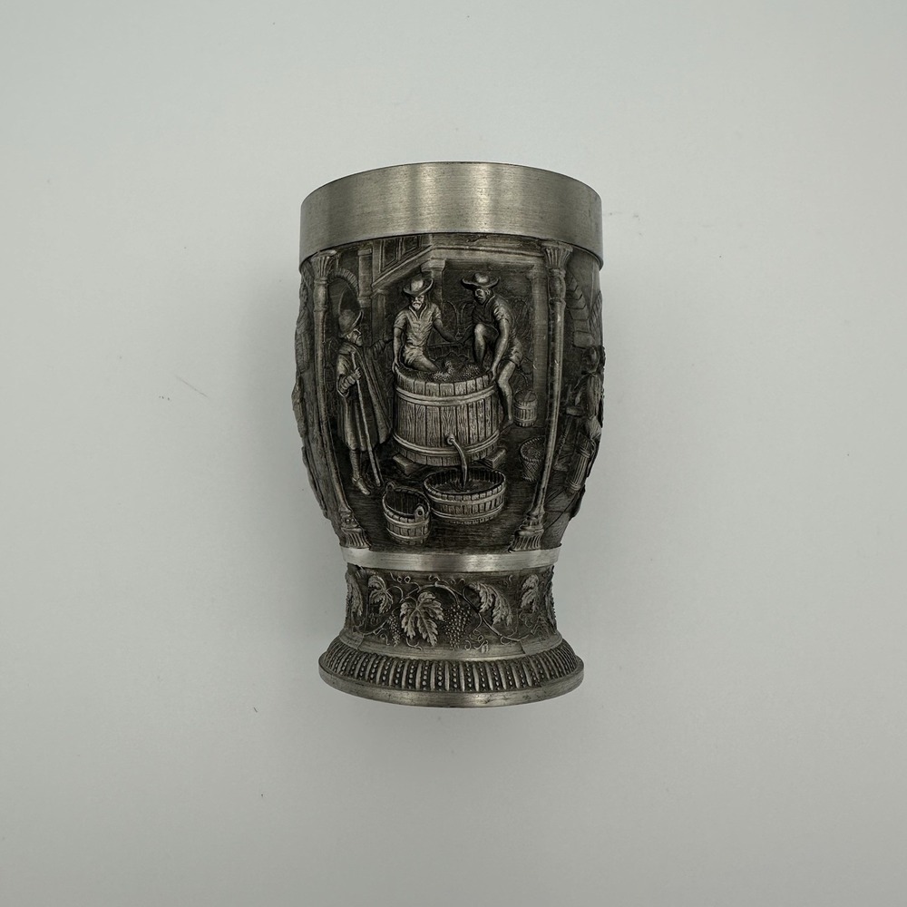 Vintage SKS ZINN 95% Pewter Footed Shot Wine Cup Germany Weinlese Grape Harvest
